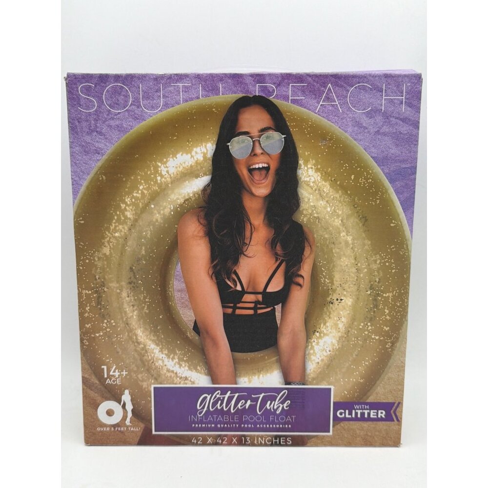 South Beach Glitter Tube Inflatable Pool Float With Sparkling Gold 42"x42"x13" P